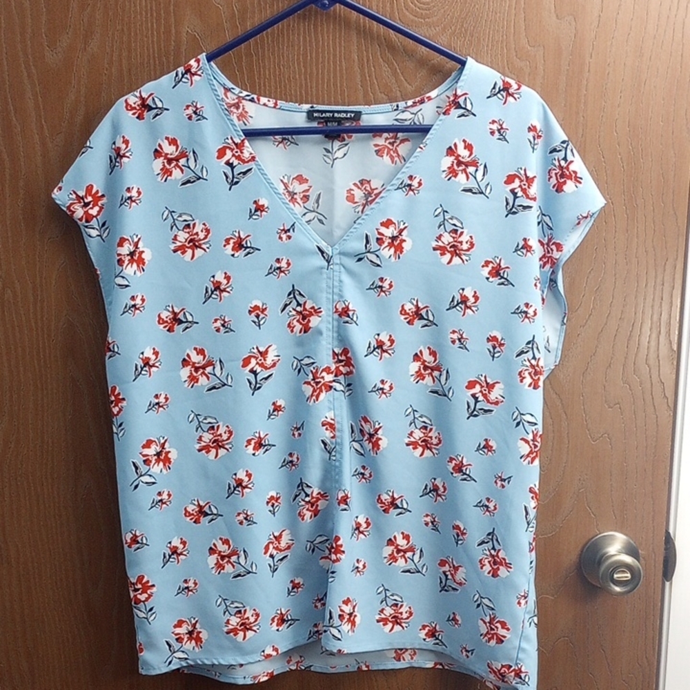 Hilary Radley Light Blue Floral Blouse